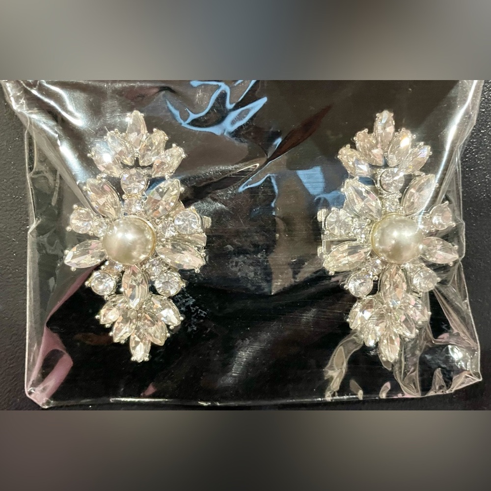 STUDIO HIS AND HERS Floral rhinestone 1pair Shoe Clips size 2in NWT - Picture 4 of 4